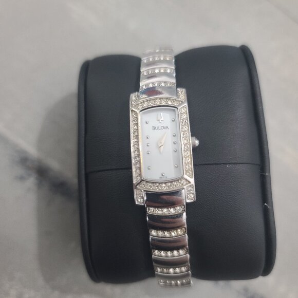 Bulova Women's Quartz Watch 96T13 Crystals on Stainless Mother of Pearl Dial - Picture 1 of 4